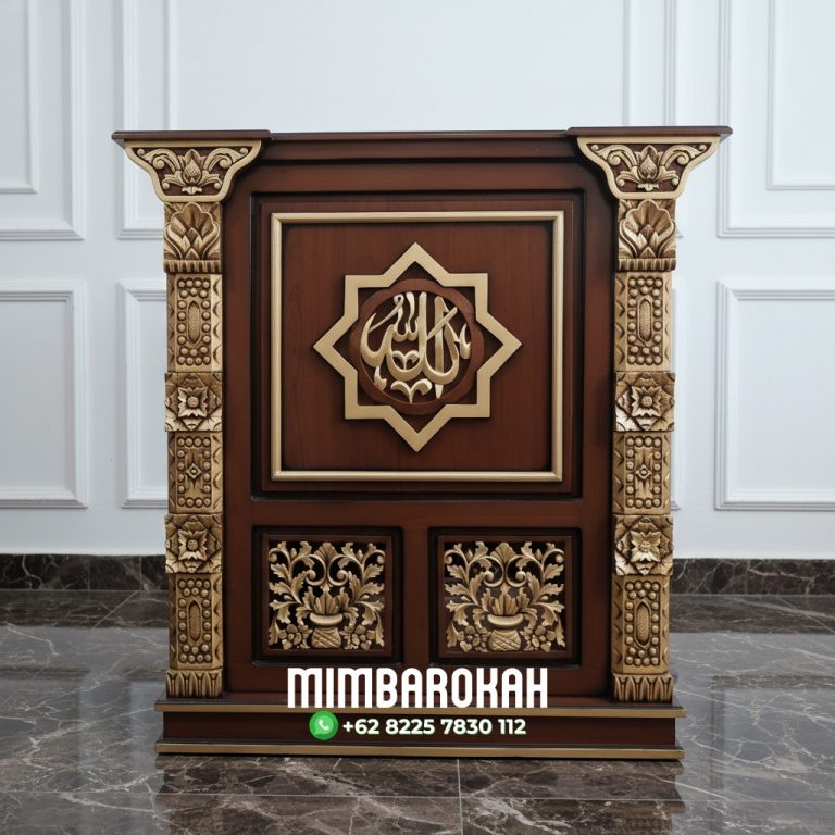 Podium Mimbar Ukiran Kaligrafi Pesanan DKM Masjid Surabaya Podium Masjid Ukir Jati Jepara